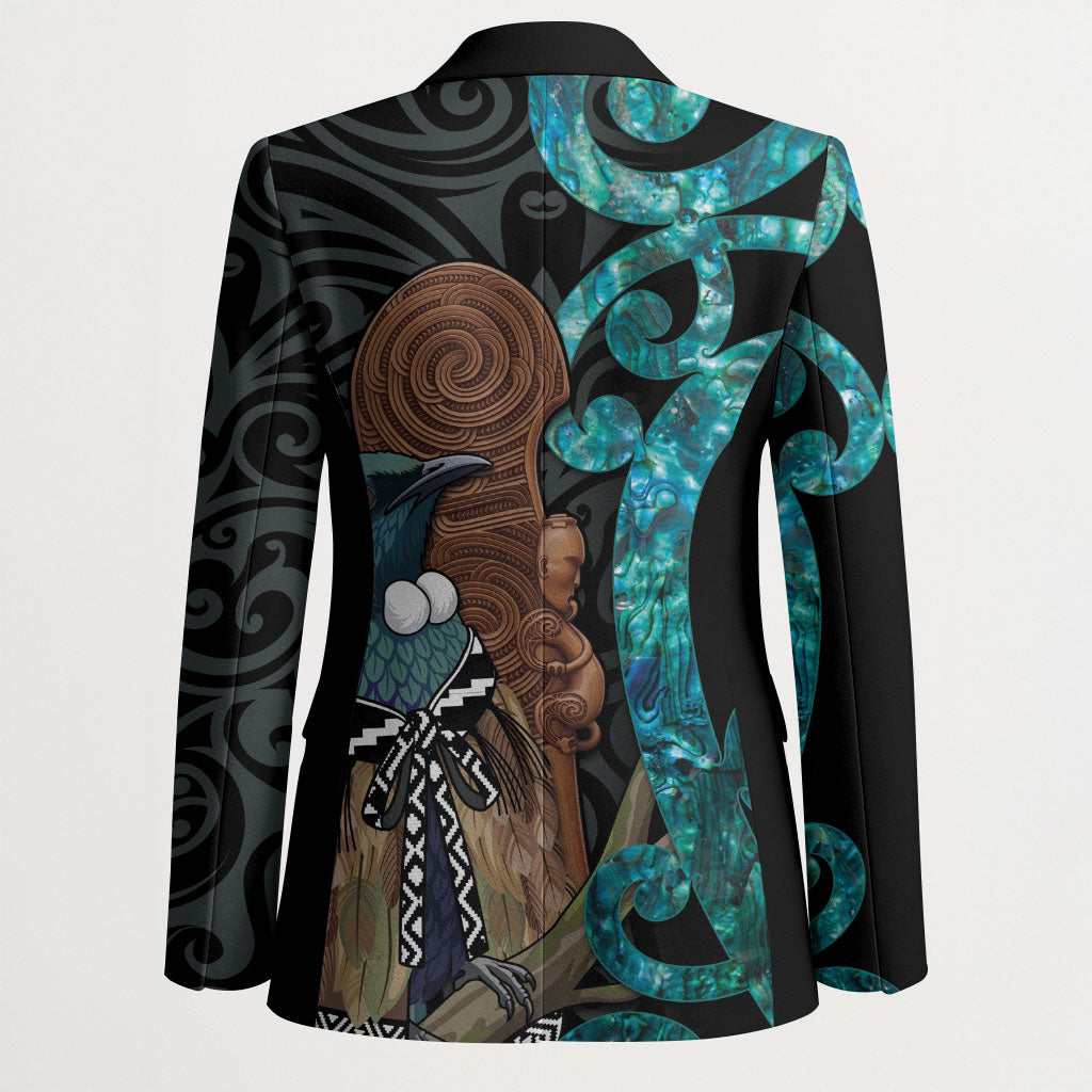 New Zealand Tui Bird Wahaika Blazer Maori Weapon Paua Shell Koru Pattern LT22 - Polynesian Pride