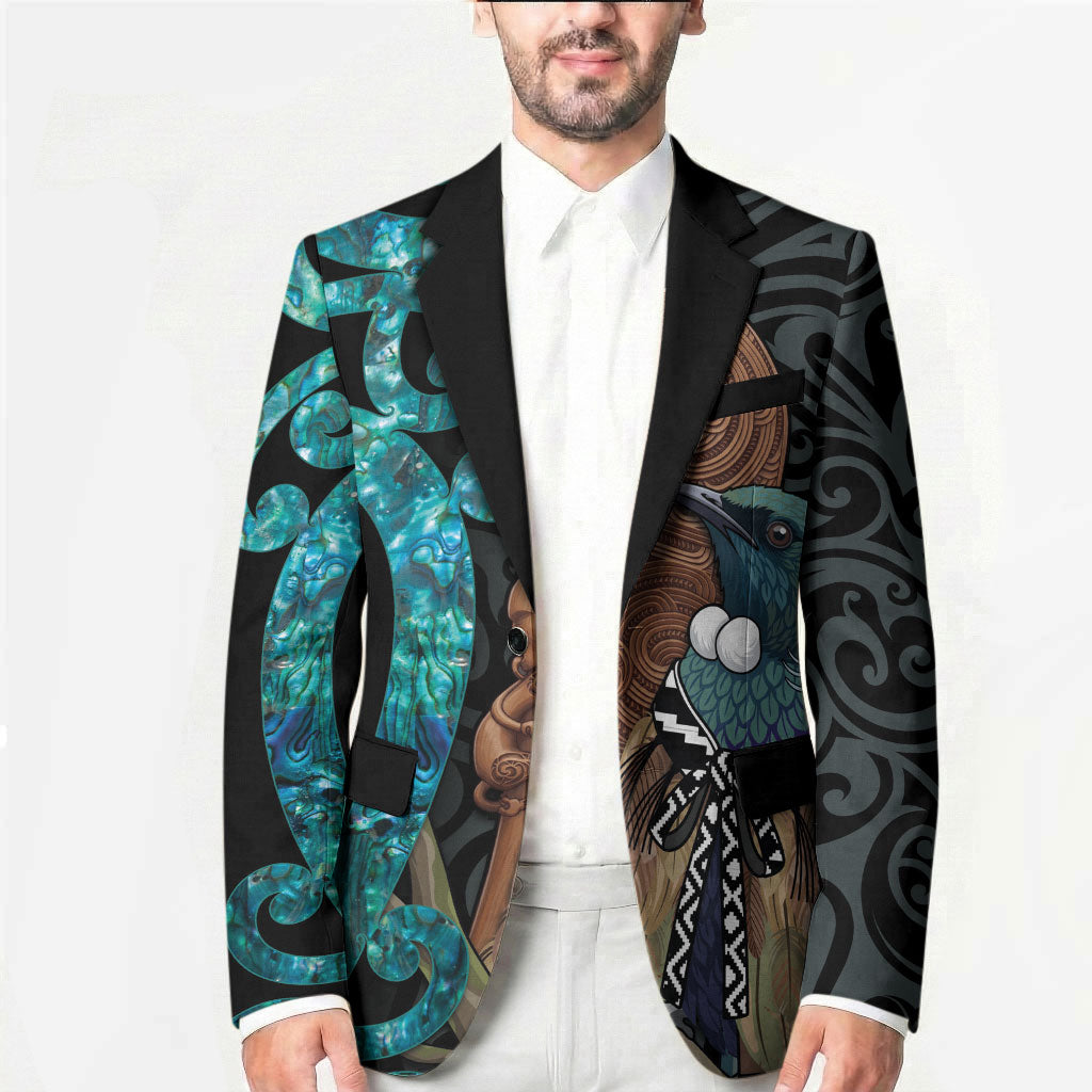 New Zealand Tui Bird Wahaika Blazer Maori Weapon Paua Shell Koru Pattern LT22 - Polynesian Pride