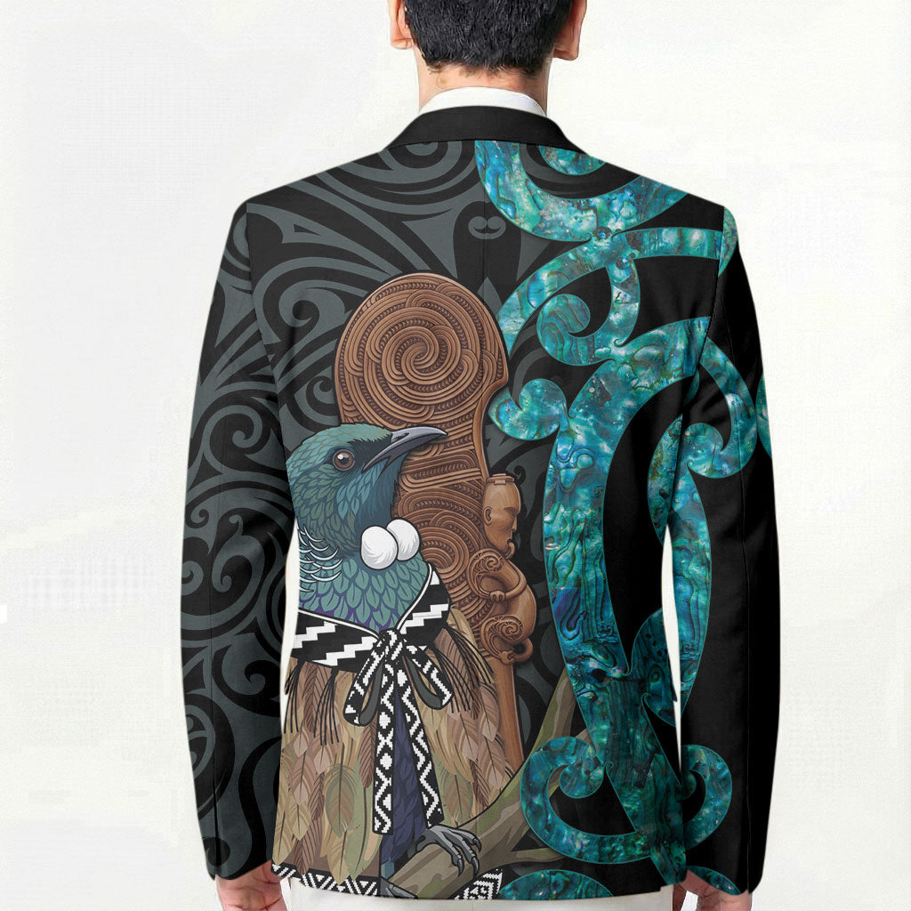 New Zealand Tui Bird Wahaika Blazer Maori Weapon Paua Shell Koru Pattern LT22 - Polynesian Pride