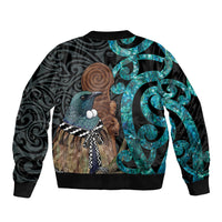 New Zealand Tui Bird Wahaika Bomber Jacket Maori Weapon Paua Shell Koru Pattern LT22 - Polynesian Pride