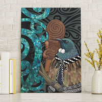 New Zealand Tui Bird Wahaika Canvas Wall Art Maori Weapon Paua Shell Koru Pattern LT22 Without Frame Black - Polynesian Pride