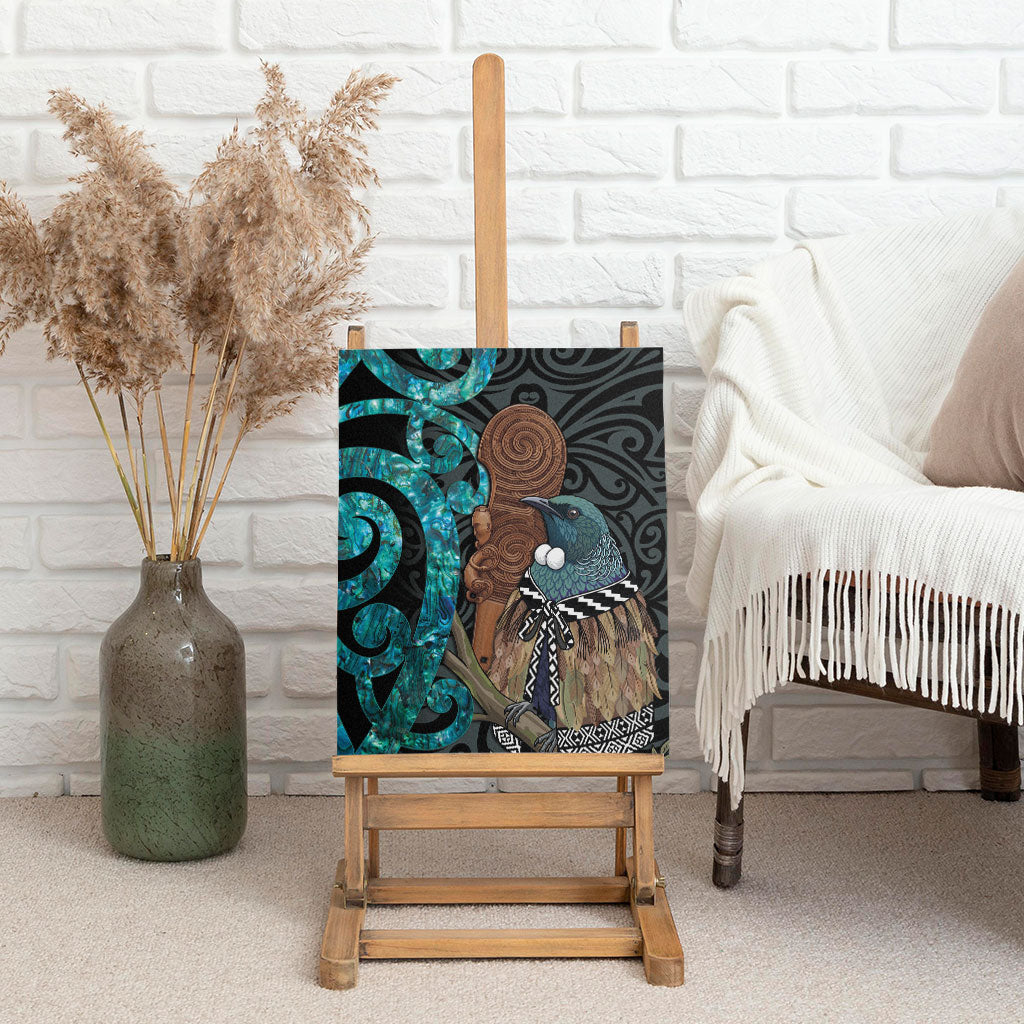 New Zealand Tui Bird Wahaika Canvas Wall Art Maori Weapon Paua Shell Koru Pattern LT22 - Polynesian Pride