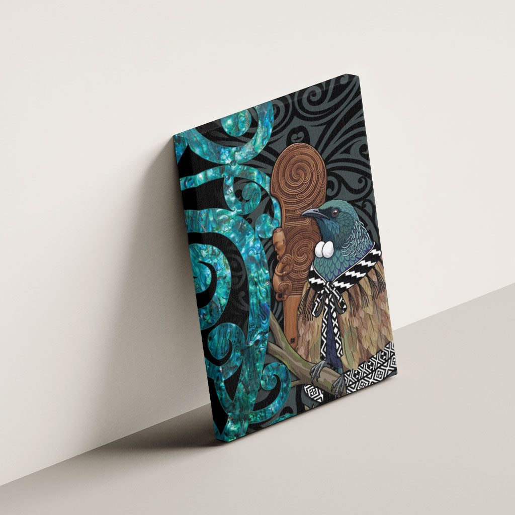 New Zealand Tui Bird Wahaika Canvas Wall Art Maori Weapon Paua Shell Koru Pattern LT22 - Polynesian Pride