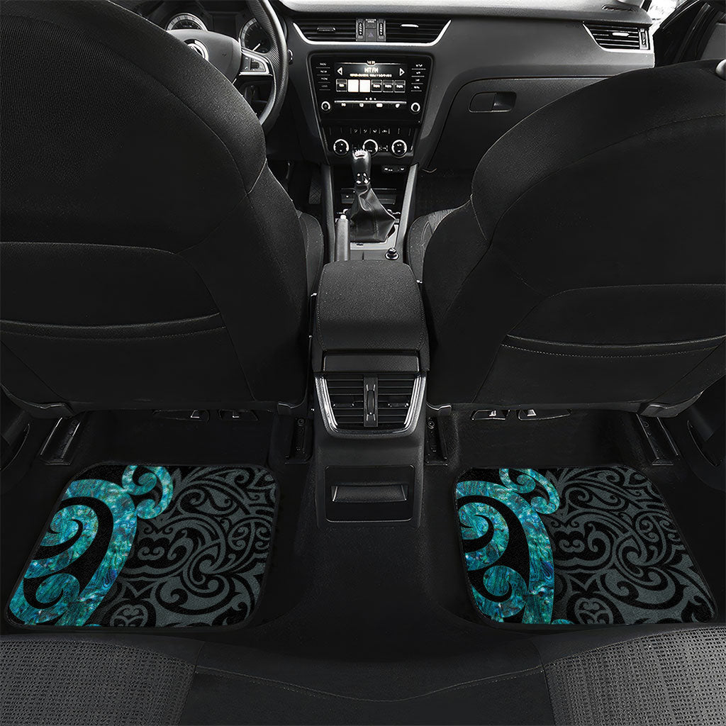 New Zealand Tui Bird Wahaika Car Mats Maori Weapon Paua Shell Koru Pattern LT22 Set 2pcs - Back Black - Polynesian Pride