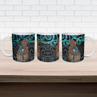 New Zealand Tui Bird Wahaika Ceramic Mug Maori Weapon Paua Shell Koru Pattern LT22 - Polynesian Pride