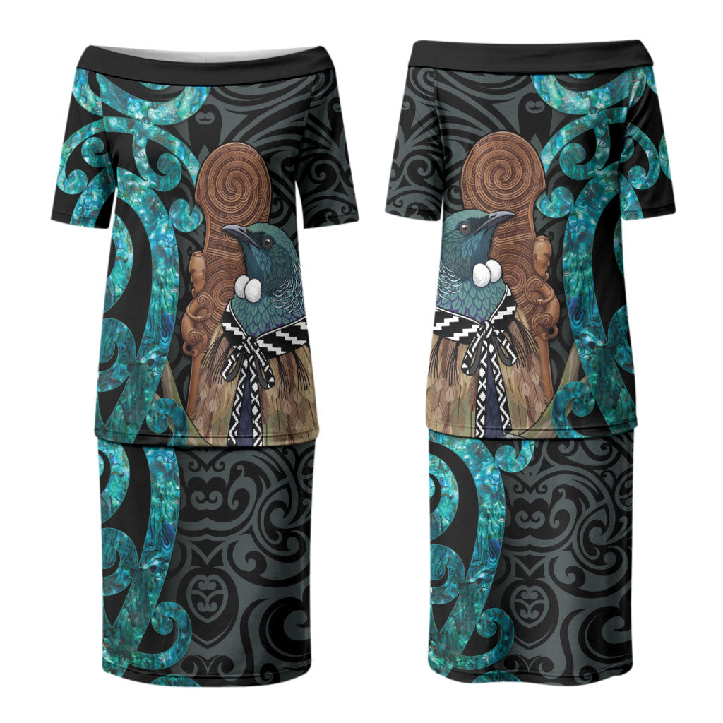 New Zealand Tui Bird Wahaika Couples Matching Puletasi and Hawaiian Shirt Maori Weapon Paua Shell Koru Pattern LT22 - Polynesian Pride