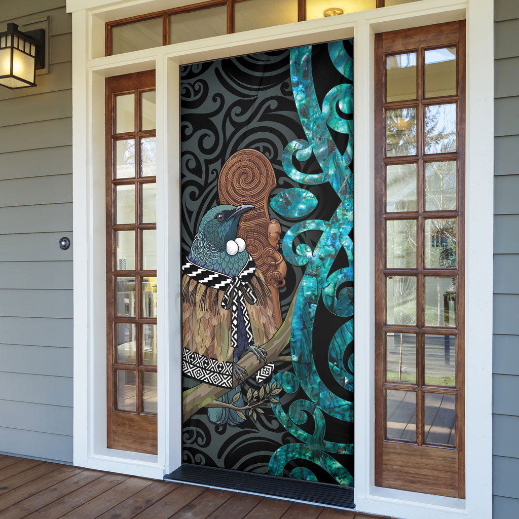 New Zealand Tui Bird Wahaika Door Cover Maori Weapon Paua Shell Koru Pattern LT22 - Polynesian Pride