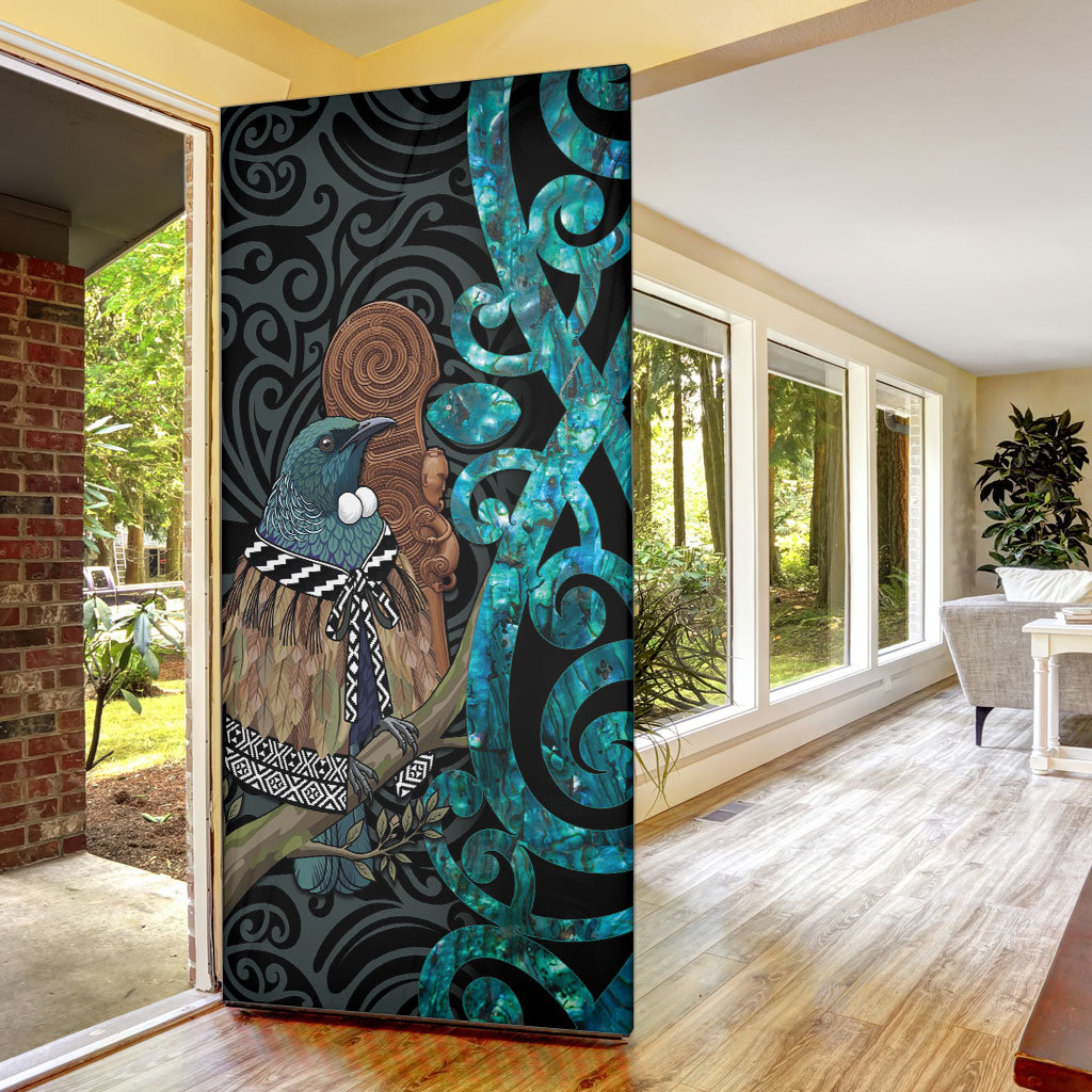 New Zealand Tui Bird Wahaika Door Cover Maori Weapon Paua Shell Koru Pattern LT22 - Polynesian Pride