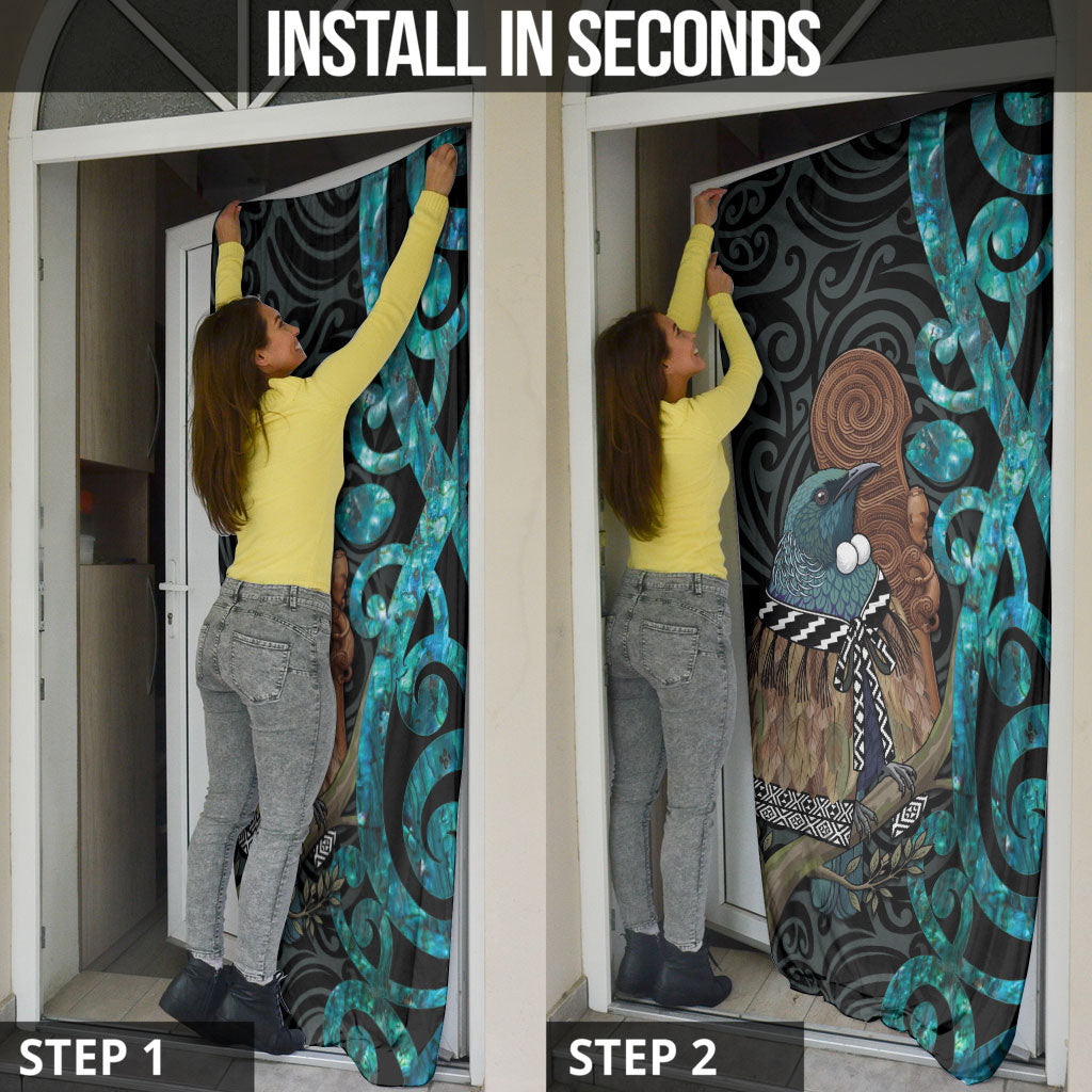 New Zealand Tui Bird Wahaika Door Cover Maori Weapon Paua Shell Koru Pattern LT22 - Polynesian Pride