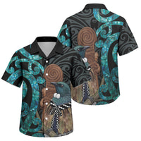 New Zealand Tui Bird Wahaika Family Matching Puletasi and Hawaiian Shirt Maori Weapon Paua Shell Koru Pattern LT22 Son's Shirt Black - Polynesian Pride