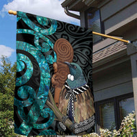 New Zealand Tui Bird Wahaika Garden Flag Maori Weapon Paua Shell Koru Pattern LT22 - Polynesian Pride