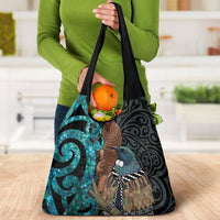 New Zealand Tui Bird Wahaika Grocery Bag Maori Weapon Paua Shell Koru Pattern LT22 - Polynesian Pride