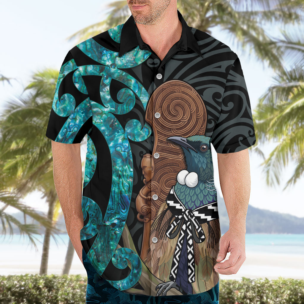 New Zealand Tui Bird Wahaika Hawaiian Shirt Maori Weapon Paua Shell Koru Pattern LT22 - Polynesian Pride