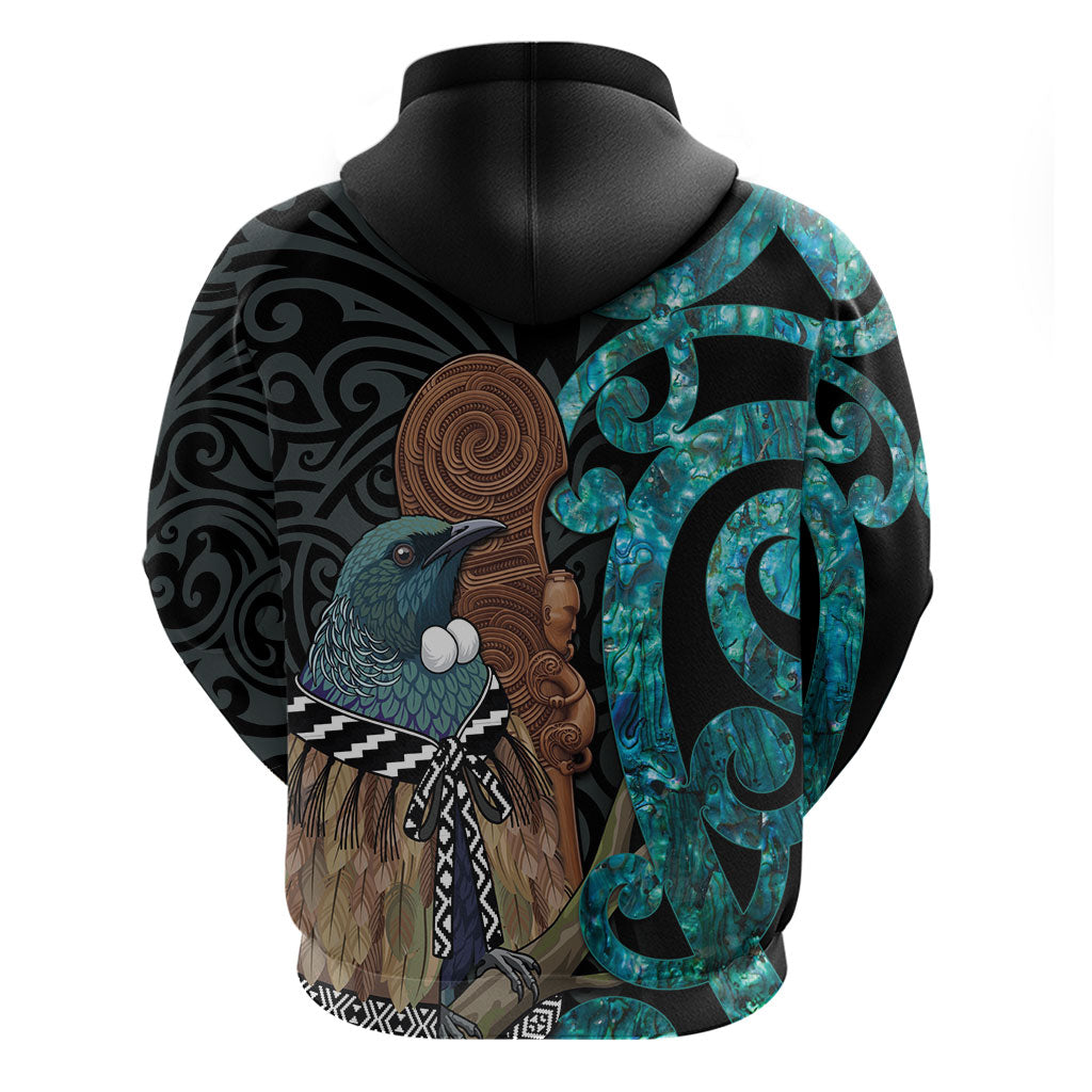New Zealand Tui Bird Wahaika Hoodie Maori Weapon Paua Shell Koru Pattern LT22 - Polynesian Pride