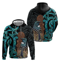 New Zealand Tui Bird Wahaika Hoodie Maori Weapon Paua Shell Koru Pattern LT22 - Polynesian Pride