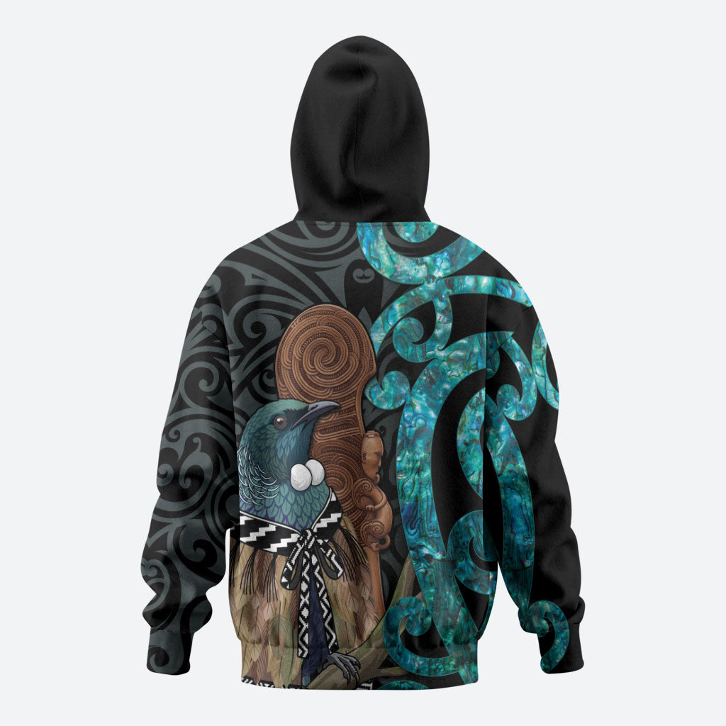 New Zealand Tui Bird Wahaika Hoodie Maori Weapon Paua Shell Koru Pattern LT22 - Polynesian Pride