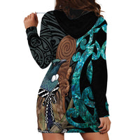 New Zealand Tui Bird Wahaika Hoodie Dress Maori Weapon Paua Shell Koru Pattern LT22 - Polynesian Pride