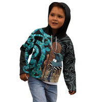 New Zealand Tui Bird Wahaika Kid Hoodie Maori Weapon Paua Shell Koru Pattern LT22 - Polynesian Pride