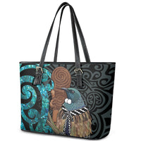 New Zealand Tui Bird Wahaika Leather Tote Bag Maori Weapon Paua Shell Koru Pattern LT22 - Polynesian Pride