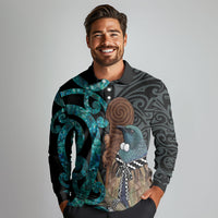 New Zealand Tui Bird Wahaika Long Sleeve Polo Shirt Maori Weapon Paua Shell Koru Pattern LT22 - Polynesian Pride