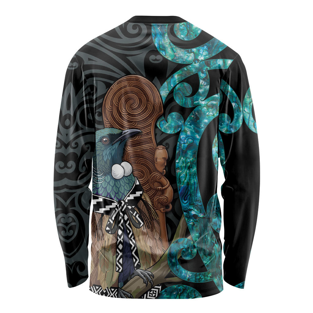 New Zealand Tui Bird Wahaika Long Sleeve Shirt Maori Weapon Paua Shell Koru Pattern LT22 - Polynesian Pride