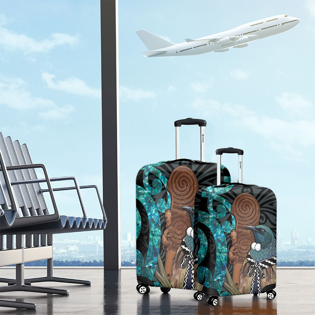 New Zealand Tui Bird Wahaika Luggage Cover Maori Weapon Paua Shell Koru Pattern LT22 - Polynesian Pride
