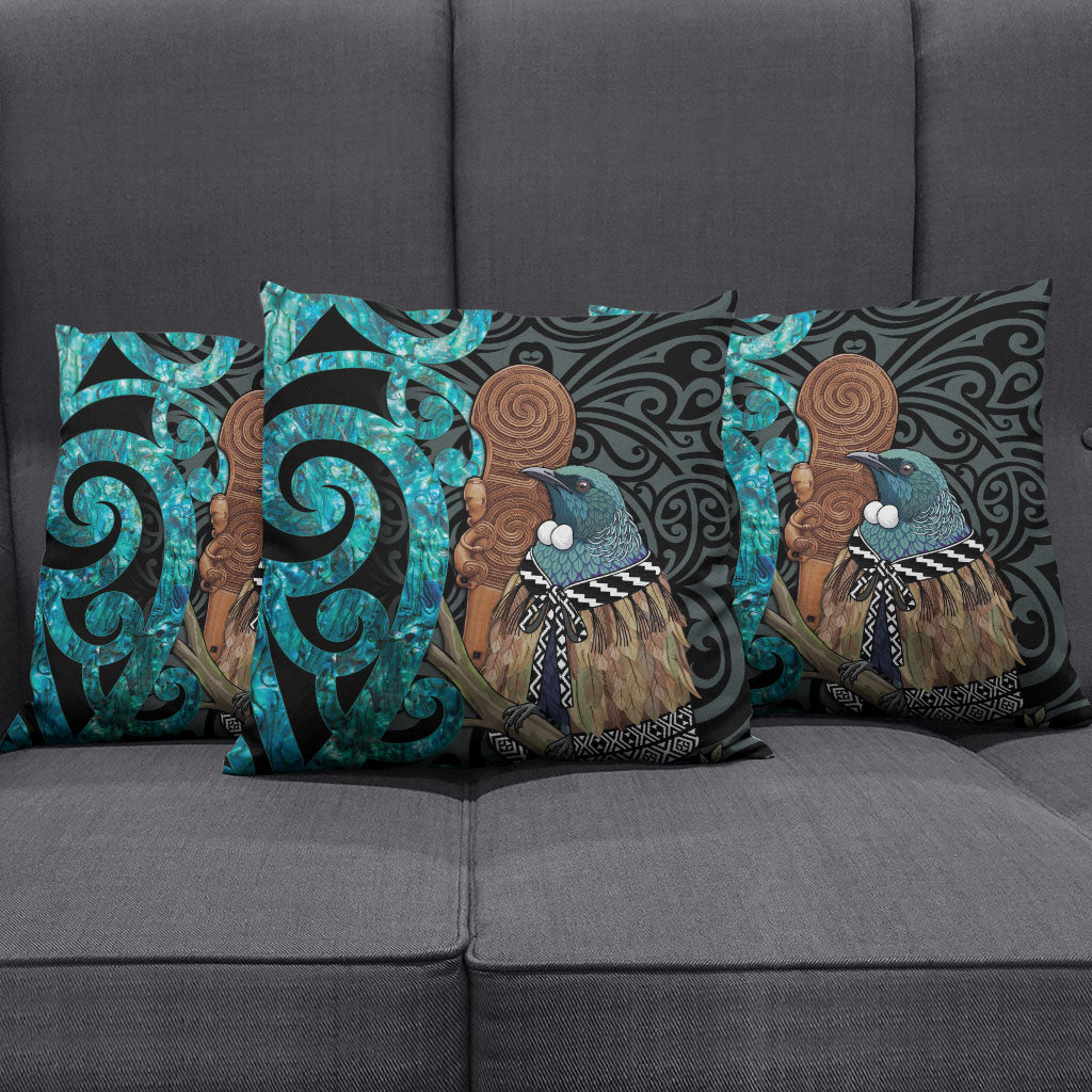 New Zealand Tui Bird Wahaika Pillow Cover Maori Weapon Paua Shell Koru Pattern LT22 - Polynesian Pride