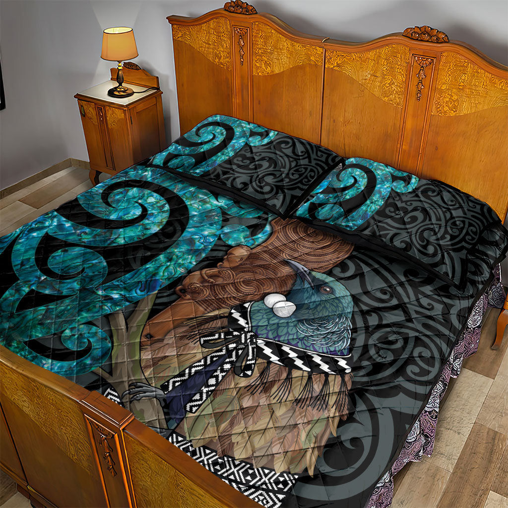 New Zealand Tui Bird Wahaika Quilt Bed Set Maori Weapon Paua Shell Koru Pattern LT22 - Polynesian Pride