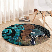 New Zealand Tui Bird Wahaika Round Carpet Maori Weapon Paua Shell Koru Pattern LT22 - Polynesian Pride