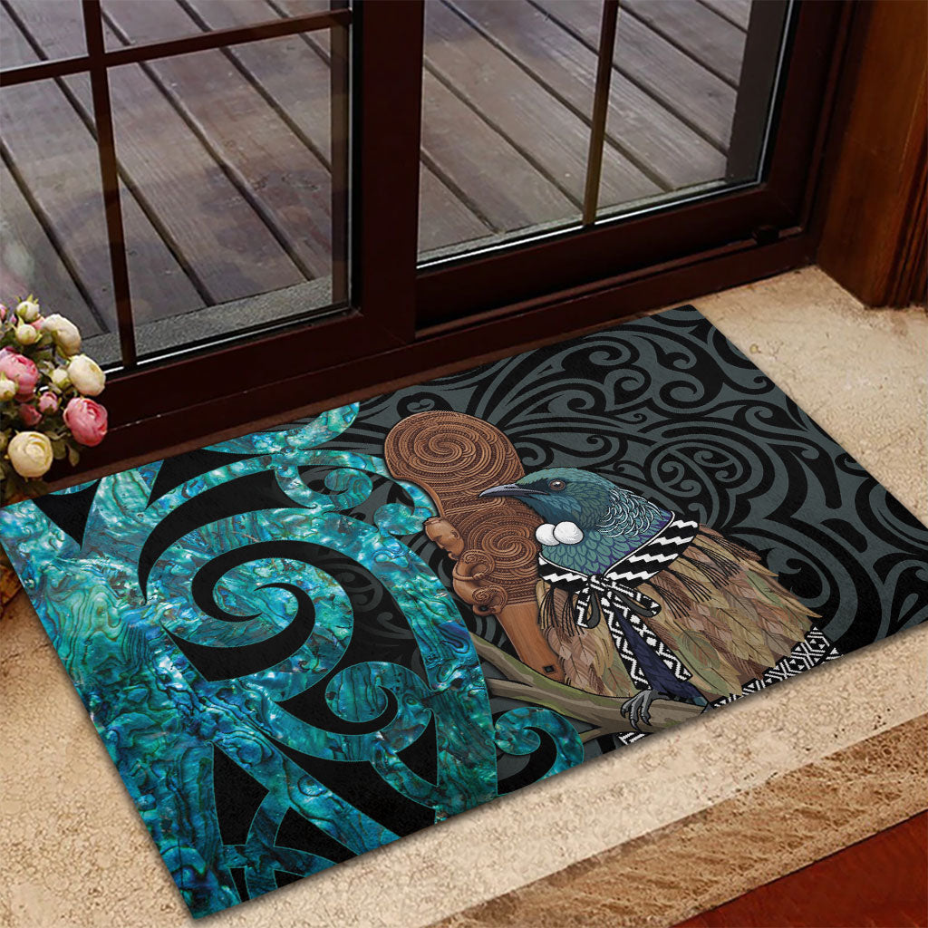 New Zealand Tui Bird Wahaika Rubber Doormat Maori Weapon Paua Shell Koru Pattern LT22 - Polynesian Pride