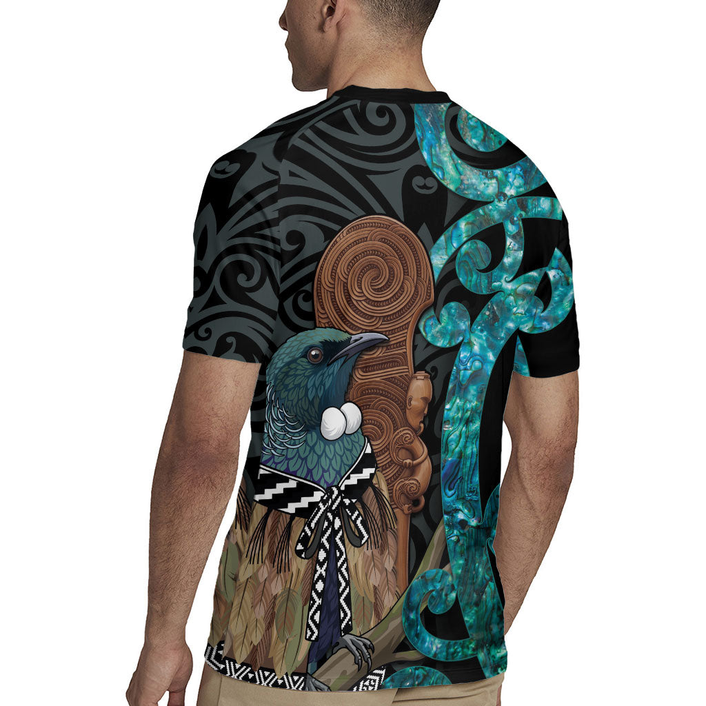 New Zealand Tui Bird Wahaika Rugby Jersey Maori Weapon Paua Shell Koru Pattern LT22 - Polynesian Pride