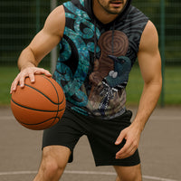 New Zealand Tui Bird Wahaika Sleeveless Hoodie Maori Weapon Paua Shell Koru Pattern LT22 - Polynesian Pride
