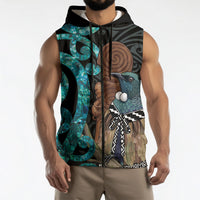New Zealand Tui Bird Wahaika Sleeveless Zip Hoodie Maori Weapon Paua Shell Koru Pattern LT22 - Polynesian Pride