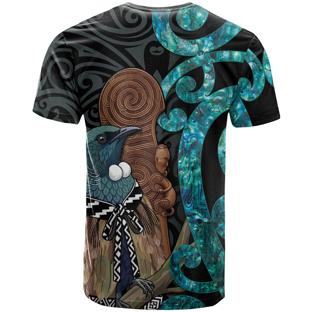 New Zealand Tui Bird Wahaika T Shirt Maori Weapon Paua Shell Koru Pattern