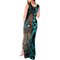 New Zealand Tui Bird Wahaika Tank Maxi Dress Maori Weapon Paua Shell Koru Pattern LT22 - Polynesian Pride