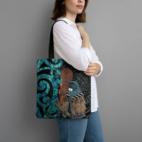 New Zealand Tui Bird Wahaika Tote Bag Maori Weapon Paua Shell Koru Pattern LT22 - Polynesian Pride