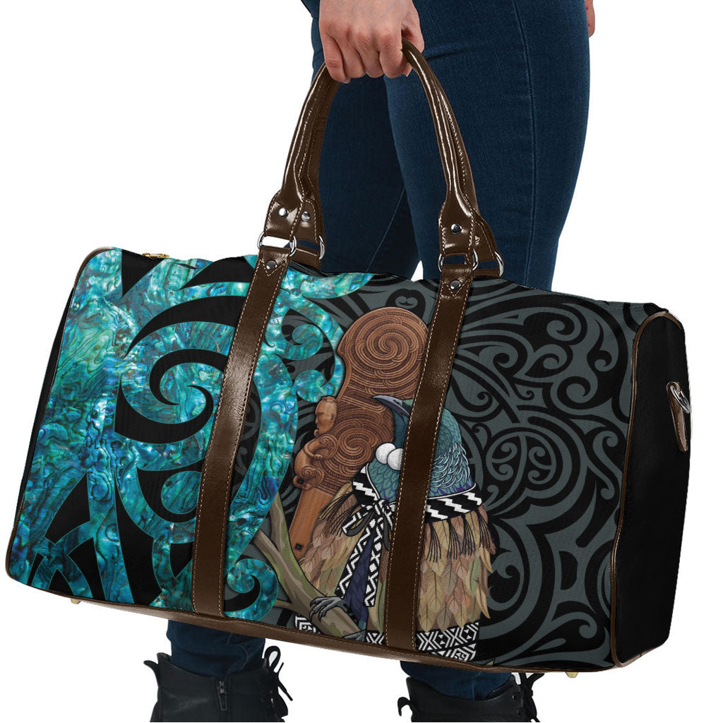 New Zealand Tui Bird Wahaika Travel Bag Maori Weapon Paua Shell Koru Pattern LT22 - Polynesian Pride