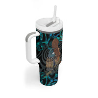 New Zealand Tui Bird Wahaika Tumbler With Handle Maori Weapon Paua Shell Koru Pattern LT22 - Polynesian Pride