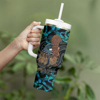 New Zealand Tui Bird Wahaika Tumbler With Handle Maori Weapon Paua Shell Koru Pattern LT22 - Polynesian Pride