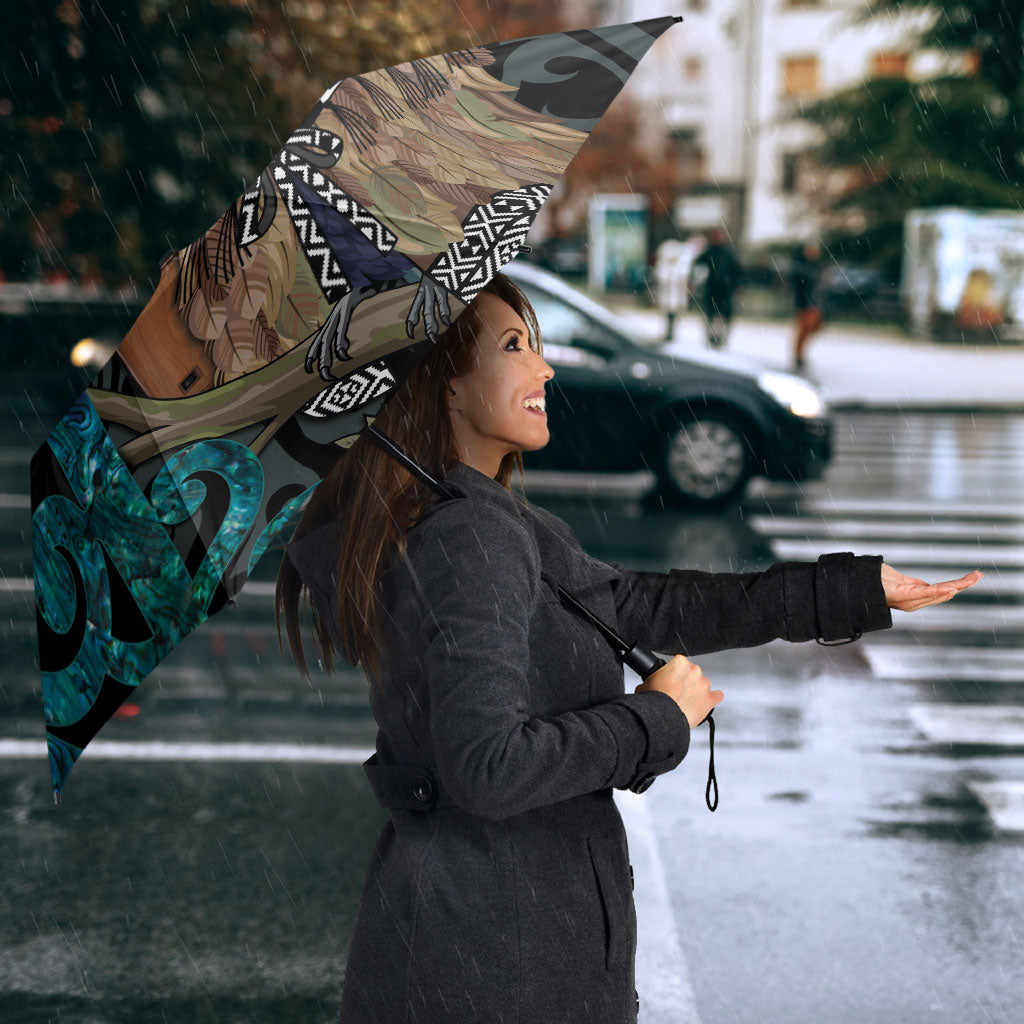 New Zealand Tui Bird Wahaika Umbrella Maori Weapon Paua Shell Koru Pattern LT22 - Polynesian Pride