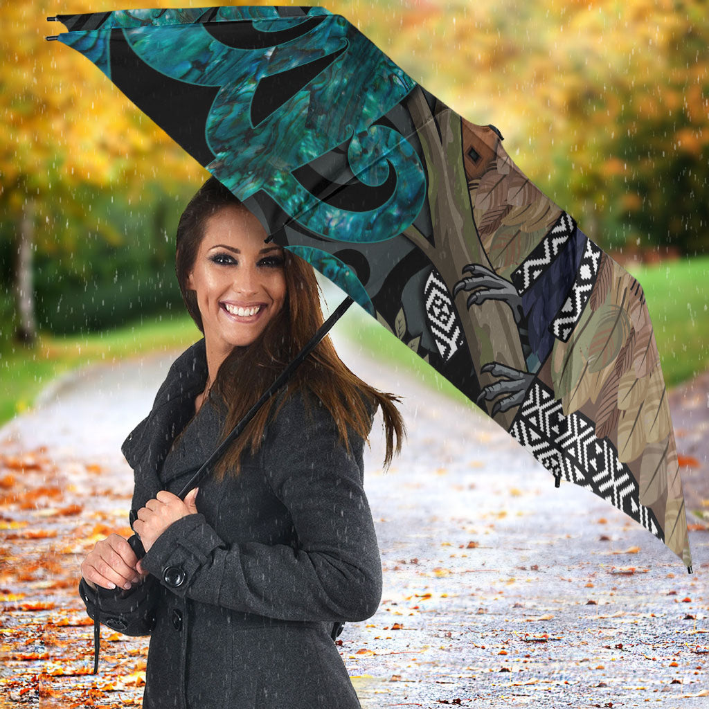 New Zealand Tui Bird Wahaika Umbrella Maori Weapon Paua Shell Koru Pattern LT22 - Polynesian Pride