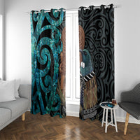New Zealand Tui Bird Wahaika Window Curtain Maori Weapon Paua Shell Koru Pattern LT22 With Grommets Black - Polynesian Pride
