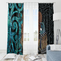 New Zealand Tui Bird Wahaika Window Curtain Maori Weapon Paua Shell Koru Pattern LT22 - Polynesian Pride