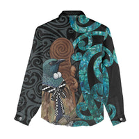 New Zealand Tui Bird Wahaika Women Casual Shirt Maori Weapon Paua Shell Koru Pattern LT22 - Polynesian Pride