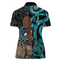New Zealand Tui Bird Wahaika Women Polo Shirt Maori Weapon Paua Shell Koru Pattern LT22 - Polynesian Pride