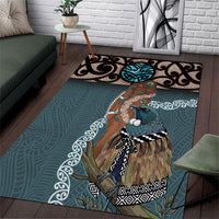 New Zealand Tui Bird Maripi Area Rug Maori Weapon Kowhaiwhai Pattern LT22 Slate Blue - Polynesian Pride