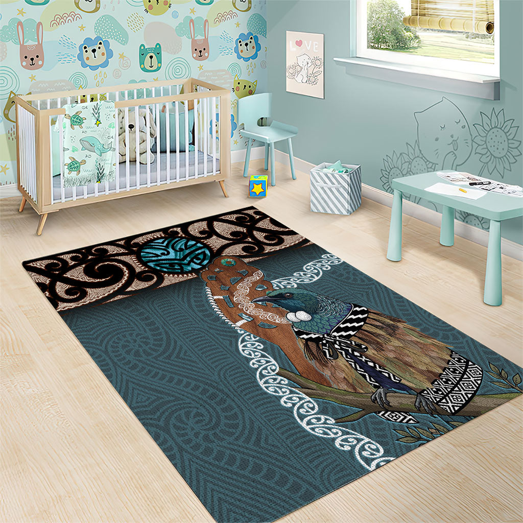 New Zealand Tui Bird Maripi Area Rug Maori Weapon Kowhaiwhai Pattern LT22 - Polynesian Pride
