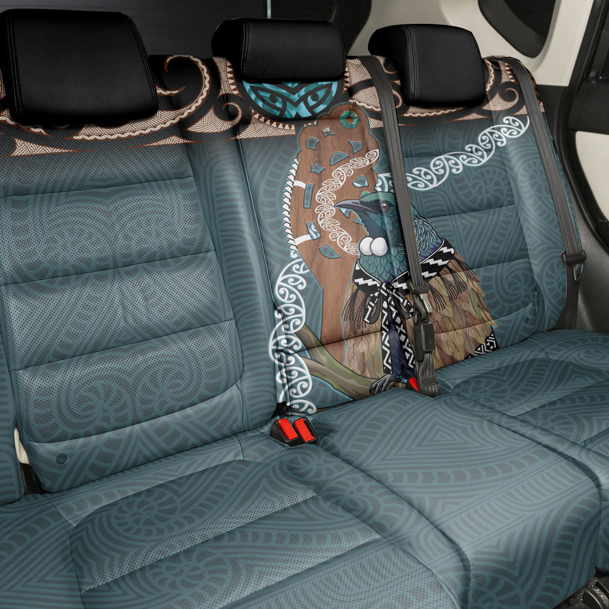 New Zealand Tui Bird Maripi Back Car Seat Cover Maori Weapon Kowhaiwhai Pattern LT22 - Polynesian Pride