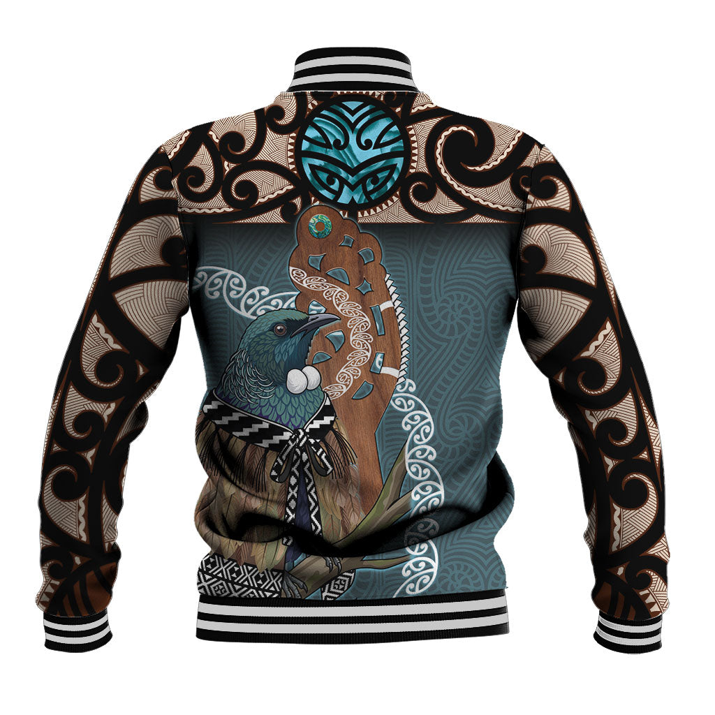 New Zealand Tui Bird Maripi Baseball Jacket Maori Weapon Kowhaiwhai Pattern LT22 - Polynesian Pride