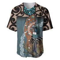 New Zealand Tui Bird Maripi Baseball Jersey Maori Weapon Kowhaiwhai Pattern LT22 Slate Blue - Polynesian Pride